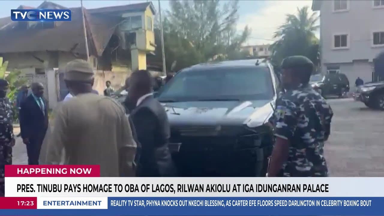Pres. Tinubu Pays Homage to Oba of Lagos, Rilwan Akiolu At Iga Idunganran Palace