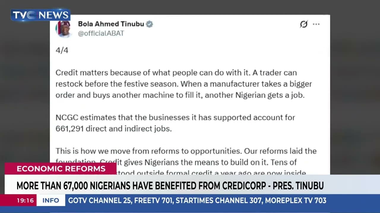 More Than 67,000 Have Benefitted From CREDICORP - President Tinubu
