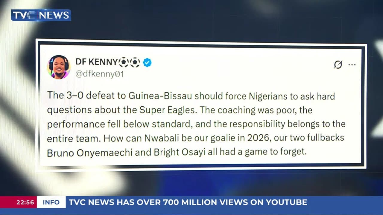 Today's Top Story: Fans React as Super Eagles Suffer 3–0 Defeat to Guinea-Bissau in AFCON Qualifier