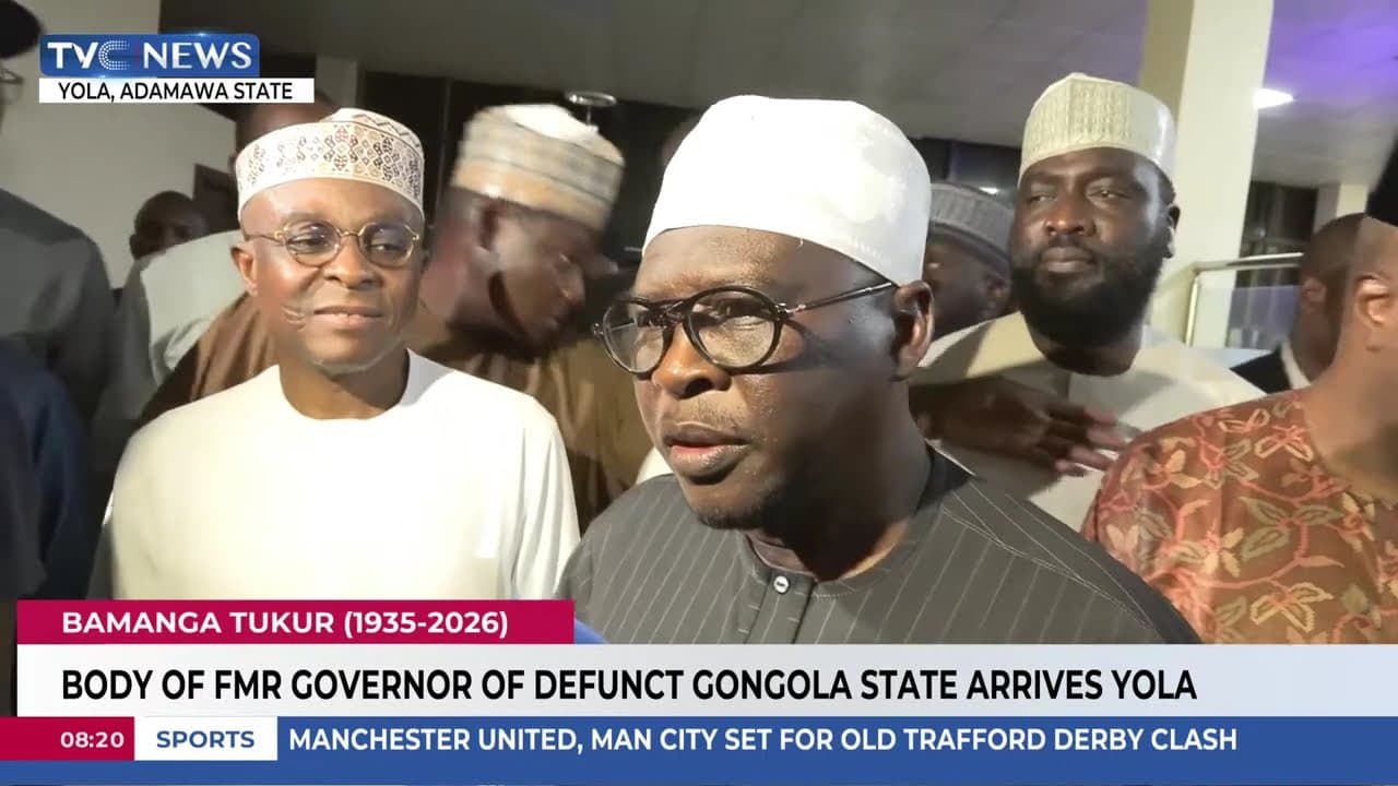 Gov. Fintiri, Family, Friends Receive Body Of Fmr PDP Chairman Bamanga Tukur At Yola Airport